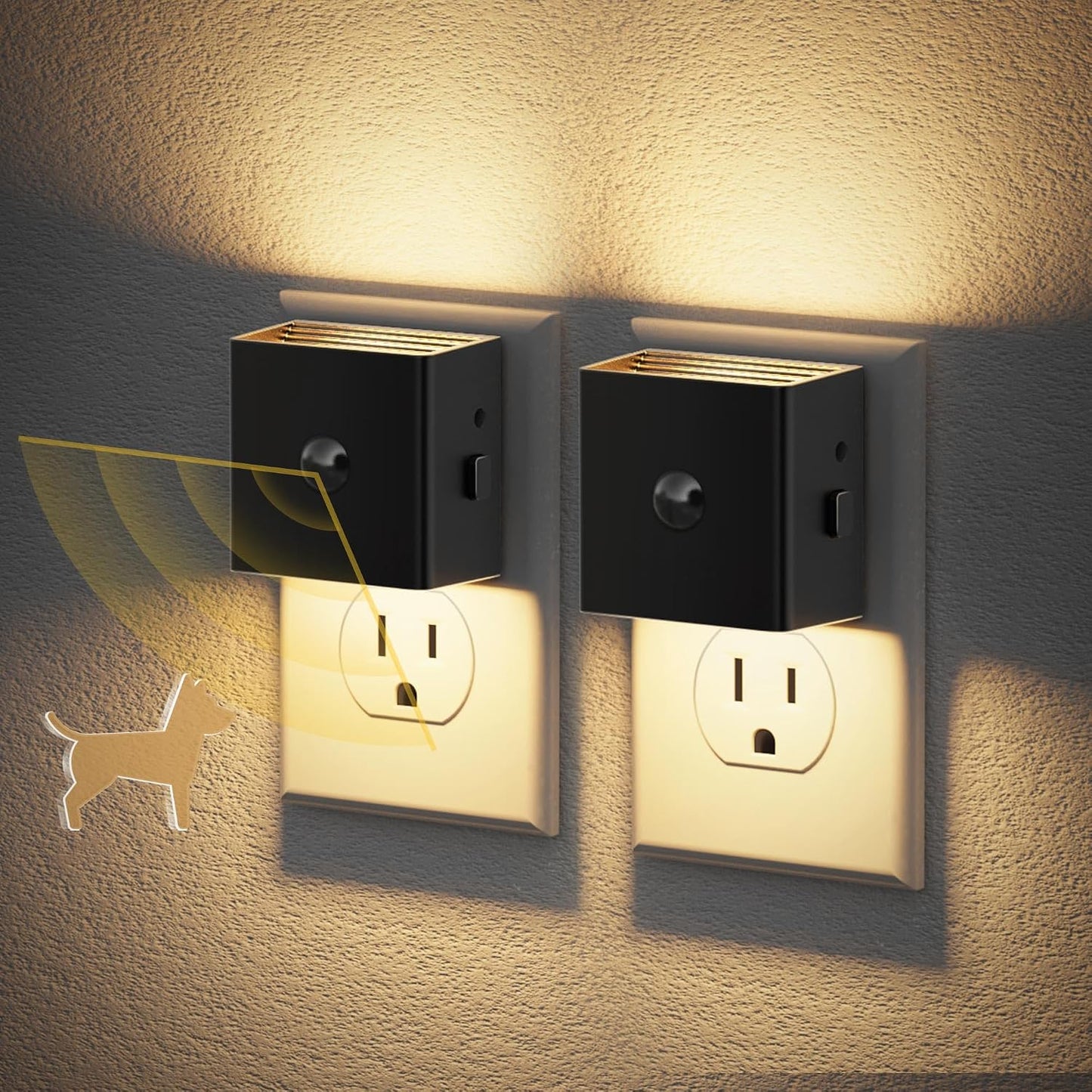 JandCase Night Light, Modern Night Lights Plug into Wall,2 Pack Dusk to Dawn Sensor Nightlight, Amber Brightness Adjustable Nightlight for Kids Bathroom Hallway Kitchen Bedroom Decor