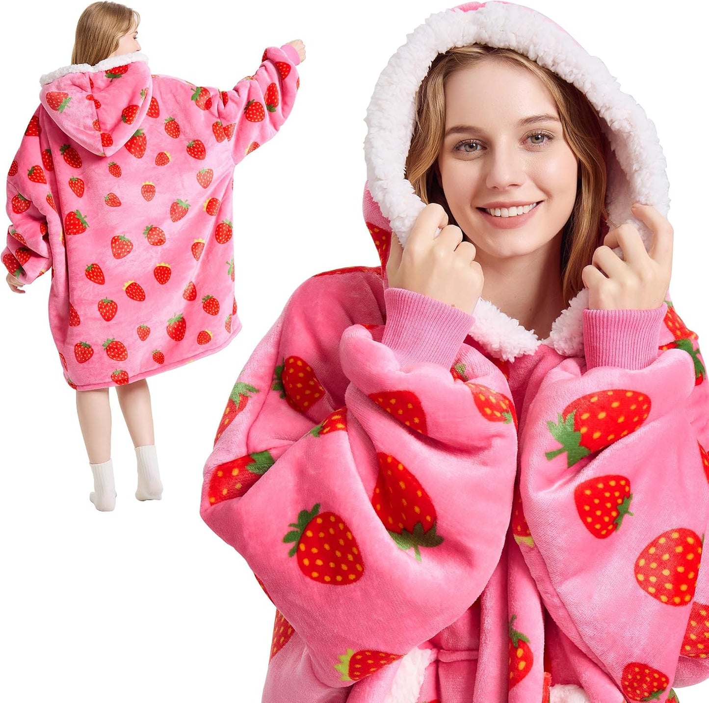Kipswiza Wearable Blanket Hoodie Gifts for Women and Men, Oversized Cozy Warm Flannel Sherpa Hooded Blankets Sweatshirt with Giant Pockets for Adult and Teens, Dark Gray