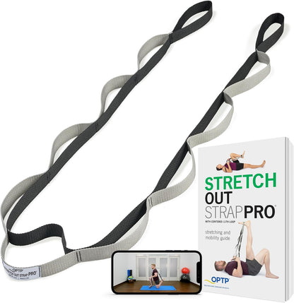 OPTP Stretch Out Strap Pro with Exercise Book, 11 Loops USA-Made Yoga Strap