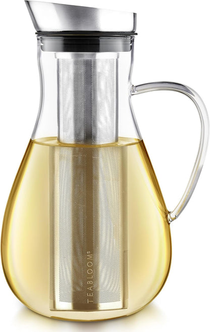 Teabloom Large Multi-Brew Glass Teapot + Kettle + Pitcher (68 OZ / 2.0 L / 8 CUPS) – Brew and Serve Hot Tea, Iced Tea, Cold Brew Tea and Fruit Infused Water – Silhouette Tea Maker