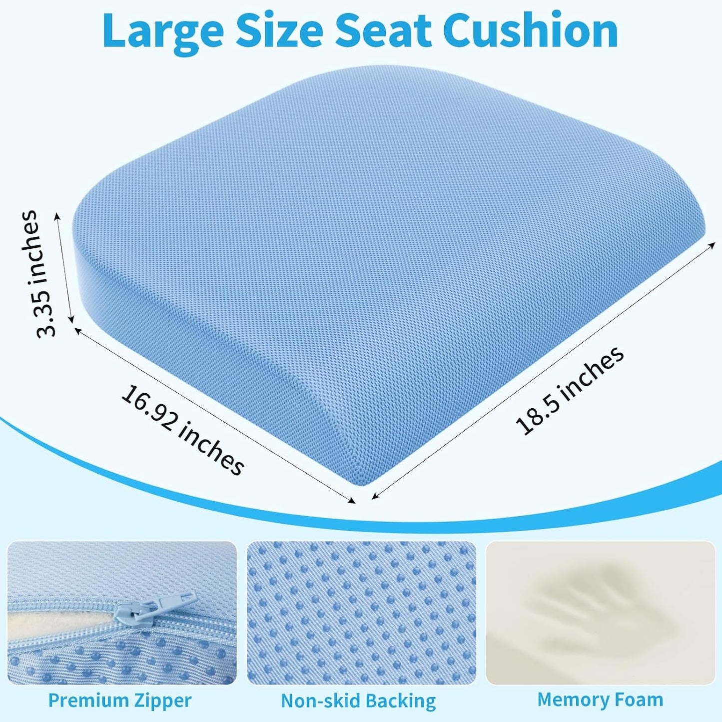 TranquilRelax Large Seat Cushion, Memory Foam Cushion for Long Sitting Hours on Office Chair, Car Seat, Non-Slip Chair Pad for Sciatica, Coccyx, Tailbone Pain Relief & Post-Surgery Recovery (Black)