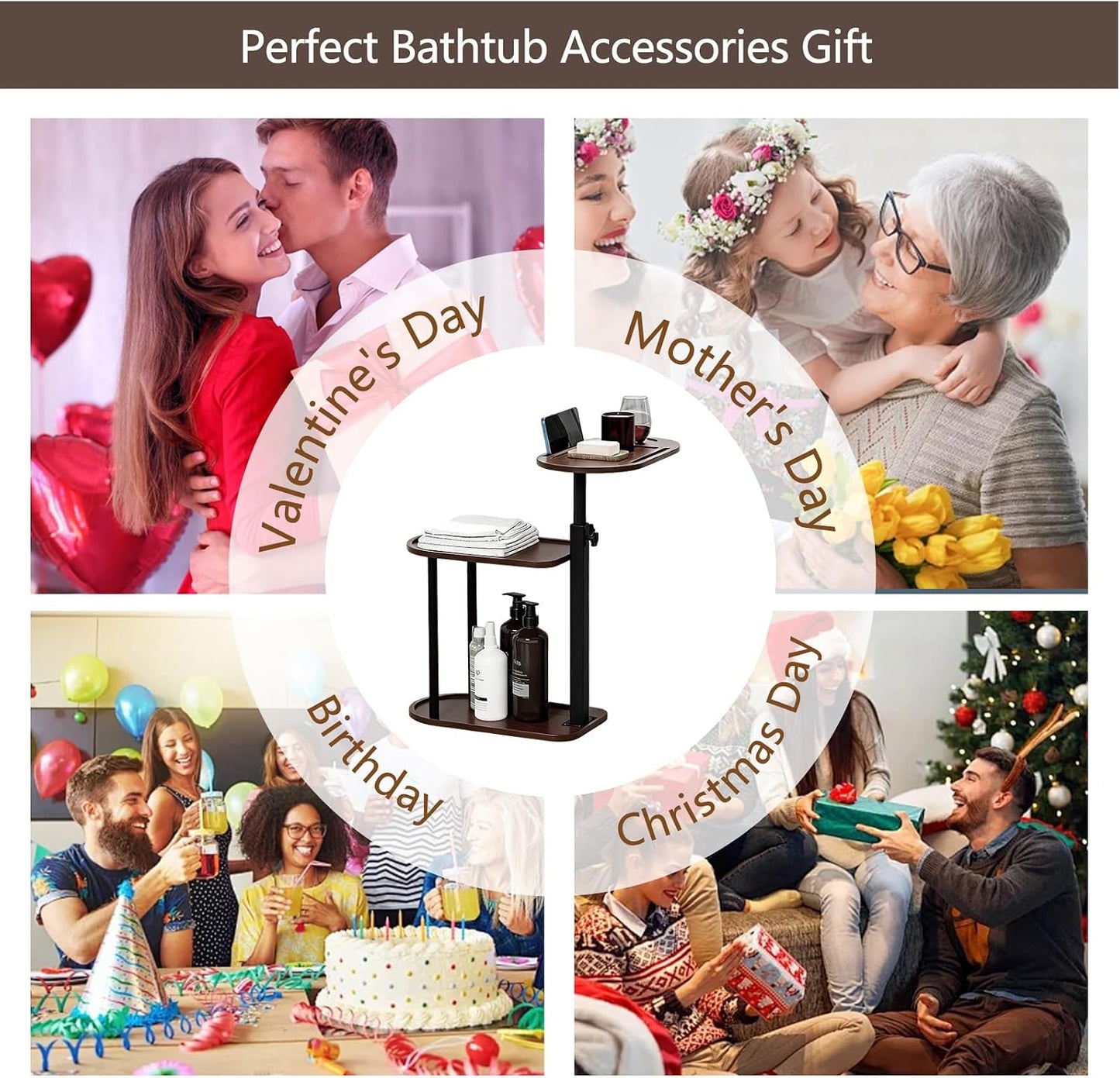 3 Layer Bathtub Tray Table,Bamboo Swivel Bathtub Side Table Height Adjustable,Freestanding Bathtub Tray for Tub Against Wall,Bathtub Accessories&Bathroom Organizer for Luxury Home Spa (Black)
