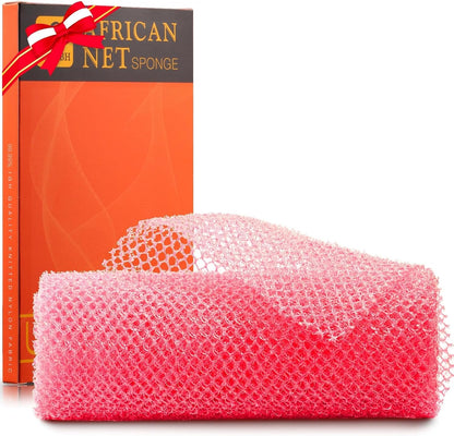 UJFQBH 3 Pieces African Bath Sponge African Net Long Net Bath Sponge Exfoliating Shower Body Scrubber Back Scrubber Skin Smoother,Great for Daily Use (Pink,Yellow,Purple)