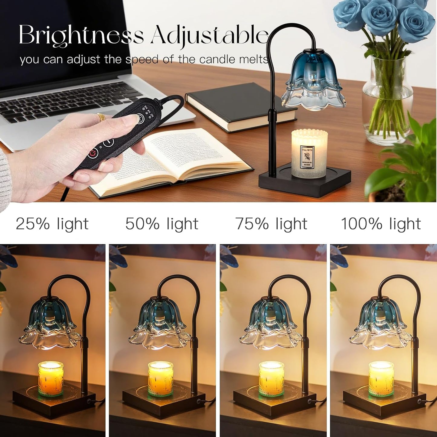 Candeldo Candle Warmer Lamp with Timer: Flower Gold Candle Lamps Height Adjustable Wax Melt House Warming Gifts New Home Decor Mothers Day Birthday Gift for Women Mom