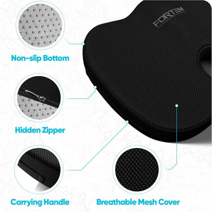 FORTEM Seat Cushion, Office Chair Cushion, Lumbar Support Pillow for Office Chair, Memory Foam Car Seat Cushions, Sciatica Coccyx Tailbone Pain Relief, Cushions for Back Support, Washable, Non Slip