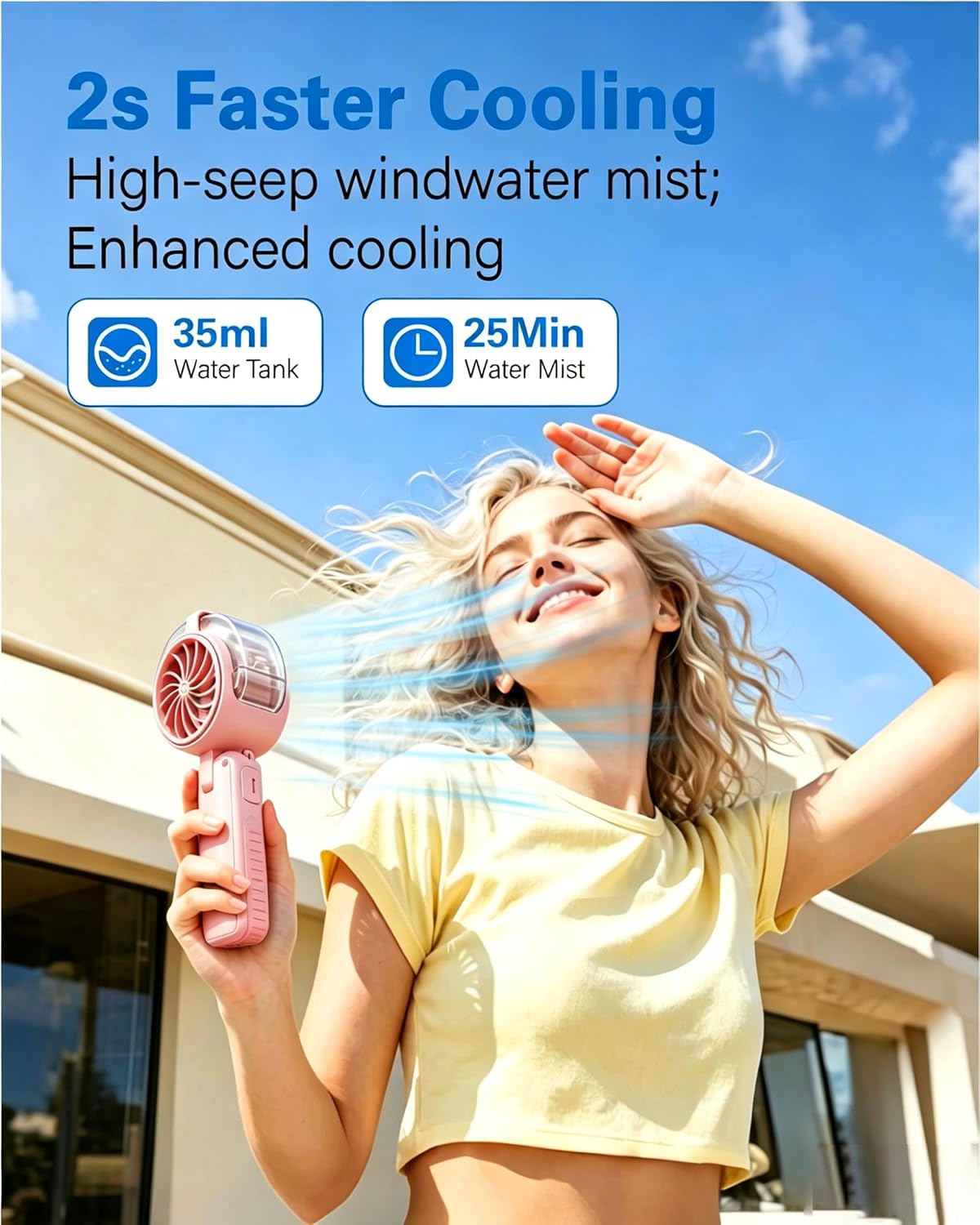 Portable Handheld Air Conditioner Fan with Mist,6000mAh Rechargeable Personal Misting Cooling Fan,5Speed Foldable Mini Water Spray Air Cooler,Turbo Hand AC Fan for Travel,Camping,Gifts Men/Women-White