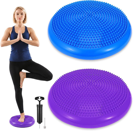 2PCS Balance Disc Inflated Wobble Cushion, 13.8 Inch Wiggle Seat & Balance Pad with Hand Pump for Sensory Exercise, Men Women Exercise Office Home Chair