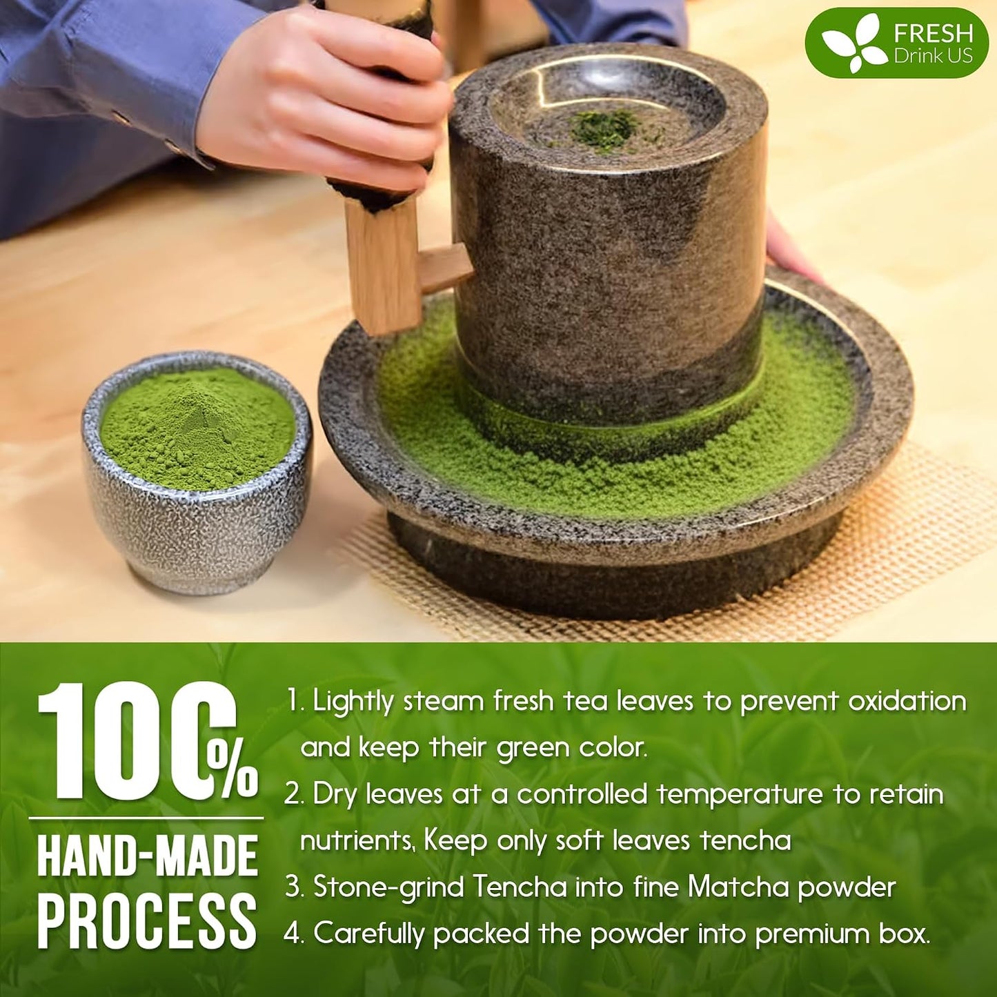 FreshDrinkUS, Matcha Latte Powder 16 oz – Premium Japanese-Style Blend for Smooth, Creamy Matcha Drinks – Perfect for Lattes, Baking, Smoothies & Daily Enjoyment. Vegan
