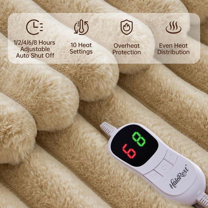 Heated Throw Blanket, Faux Fur Cozy Heating Blanket with Overheat Protection, 1/2/4/6/8 Hours Auto-Off 10 Heat Level, Machine Washable (50x60 Inches, Cream White)