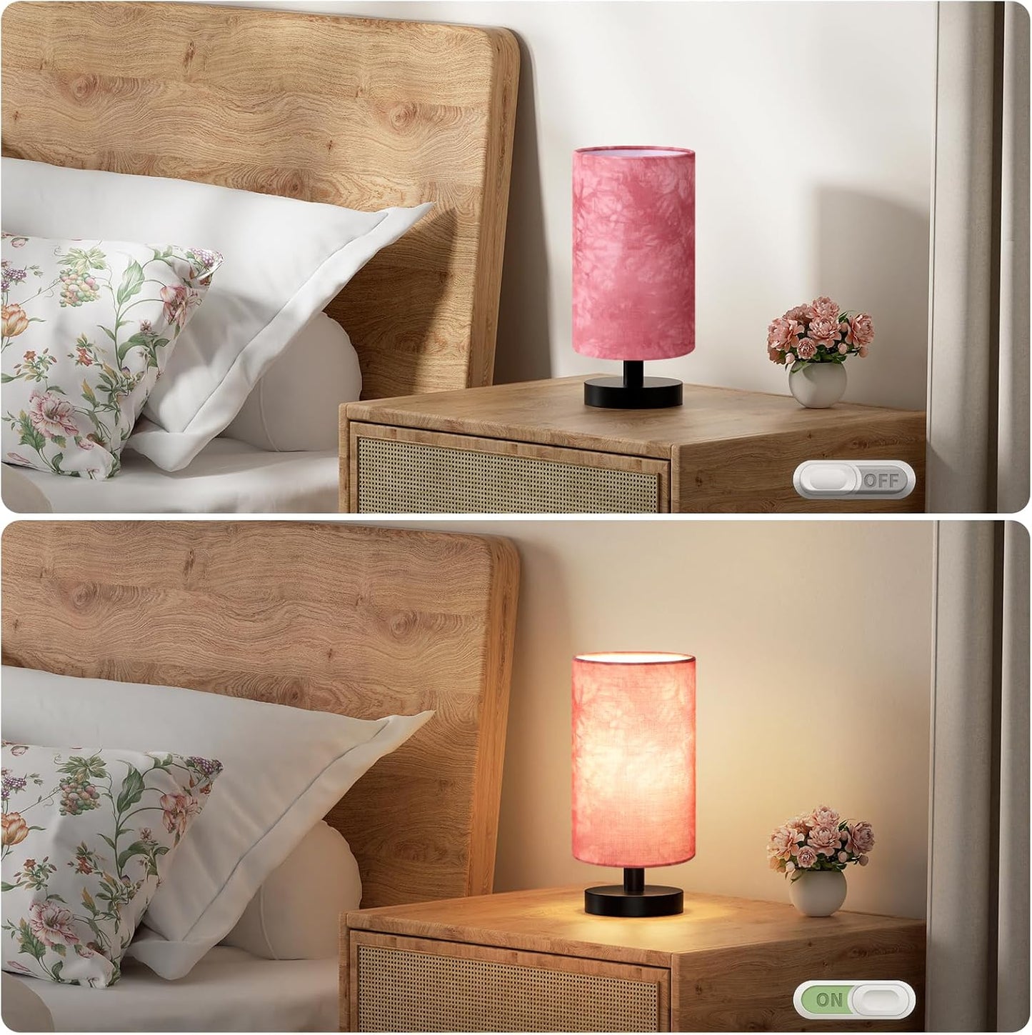 Fenmzee Small Table Lamp for Bedroom - Inline Control, Bedside Lamp with 3000K A15 LED Blub, Easy Assembly (Cream Shade - Wood Base, 9" Inline Control)