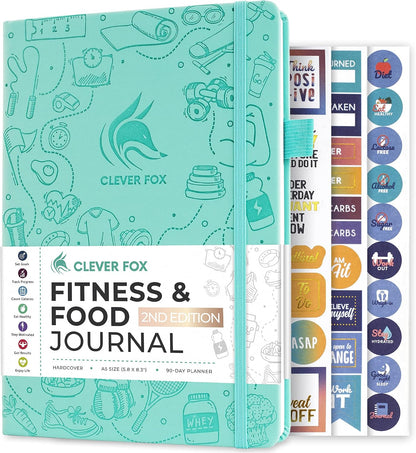 Clever Fox Fitness & Food Journal – Nutrition & Workout Planner for Women & Men – Diet & Gym Exercise Log Book with Calendars, Diet & Training Trackers - Undated, A5 Size, Hardcover (Forest Green)