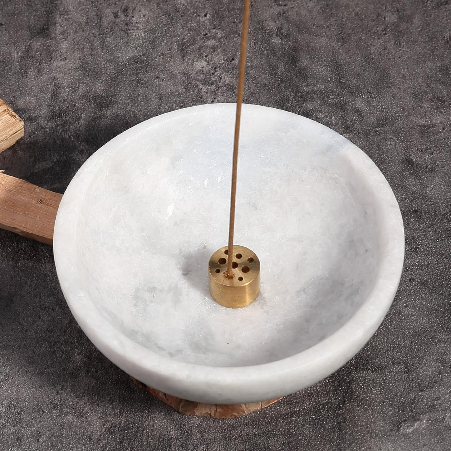 Koville Natural Marble Incense Holder, Incense Holder for Sticks with 9 Holes, Handmade Incense Burner Ash Catcher for Meditation Yoga SPA, Balsam Fir/Palo Santo/Sage/Cone (White)