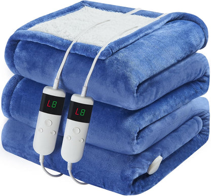 Electric Heated Blanket Throw Size 50''x60''-Control Heating Blanket, Soft & Warm Flannel 10-Level Temperature Control, 8 Hours Auto Off, Rapid Heating & Overheat Protection
