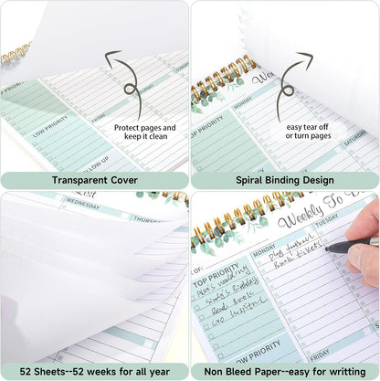 Thboxes Weekly To Do List Notepad, 8.5"x11" Desk Planner 52 Sheets, Green | 100GSM Paper Undated Habit Planner, Productivity Organizer Notepad, for Home School Office Work, Travel, College Essentials