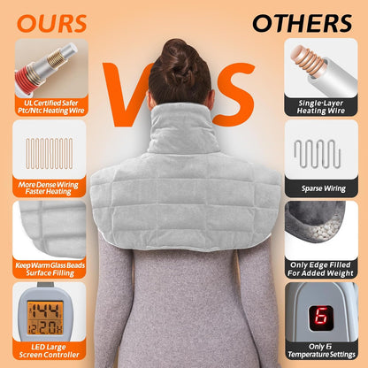 Ruqiji 19" x 24" Weighted Neck&Shoulder Heating Pad, 2.5lbs with 12 Temperature Settings&Countdown Timer,Pain Relief for Neck/Shoulders/Menstrual Pain(Dark Gray)