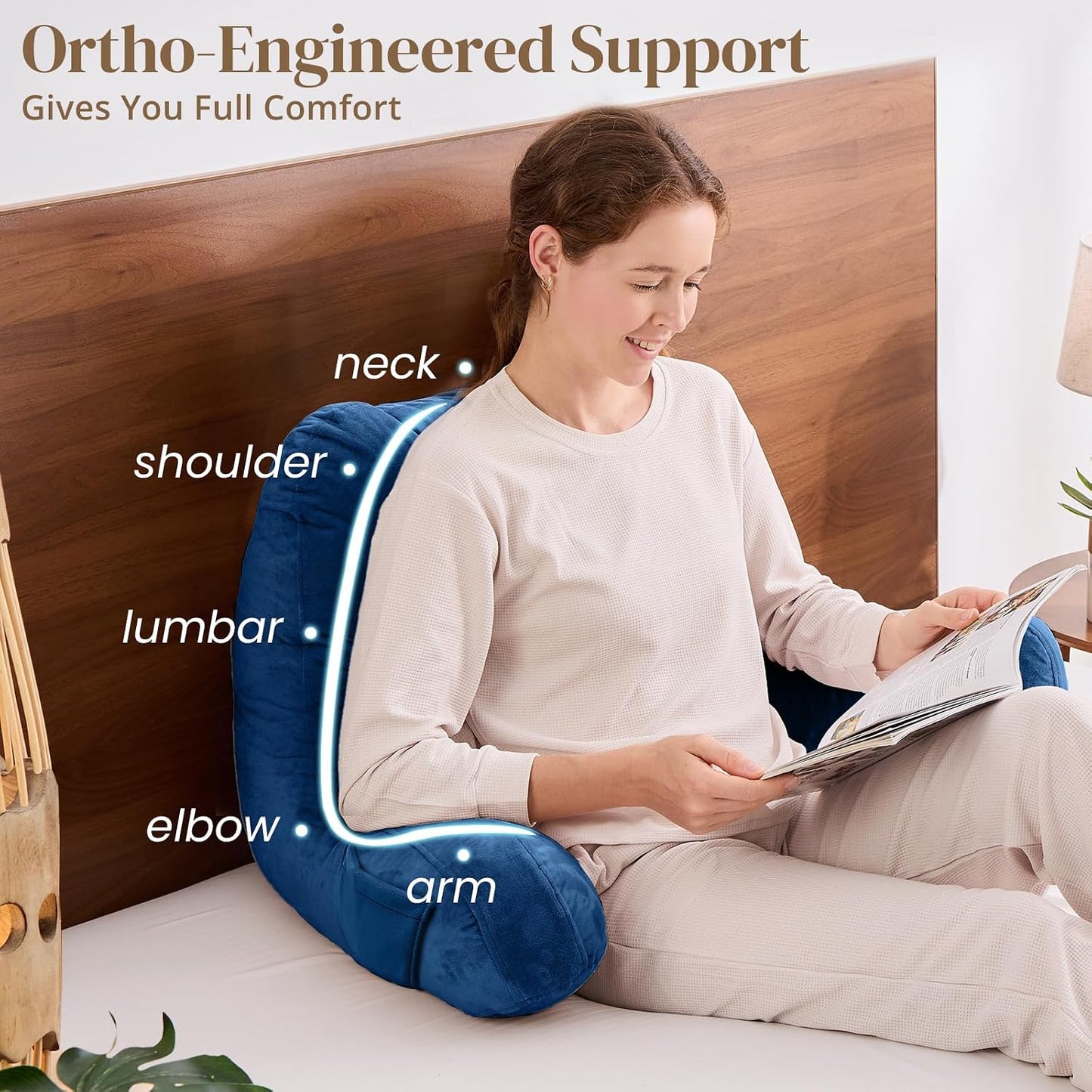 Sasttie Reading Pillows for Sitting in Bed Adult, Back Pillow Bed Sitting Up, Back-Rest Support Cushion for Sit Up on Couch, Sofa, and Floor, Dorm Essentials, Oeko-Tex Certified, Dark Grey