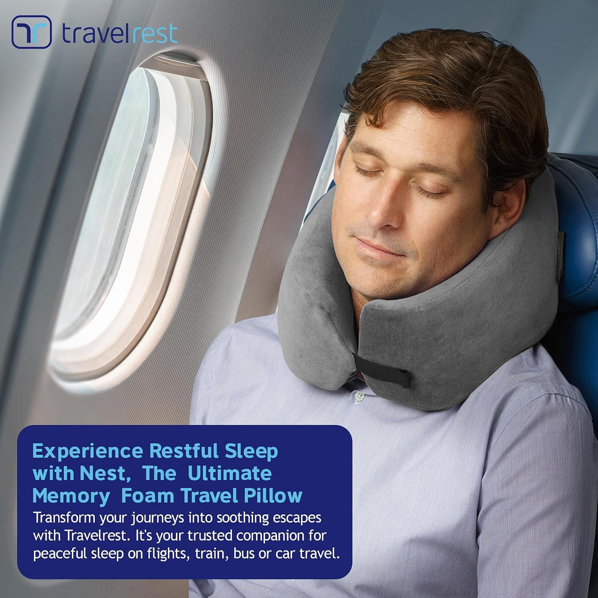TRAVELREST Nest Neck Pillow Travel Essentials - Memory Foam Support - Grey