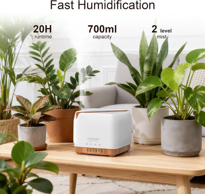 ASAKUKI Essential Oil Diffuser for Home Large 700 ml Humidifier | Automatic Shut-Off, Quiet Aromatherapy Diffuser with 7 LED Lights for Living Room, Kitchen, Bedroom, Hotel - White