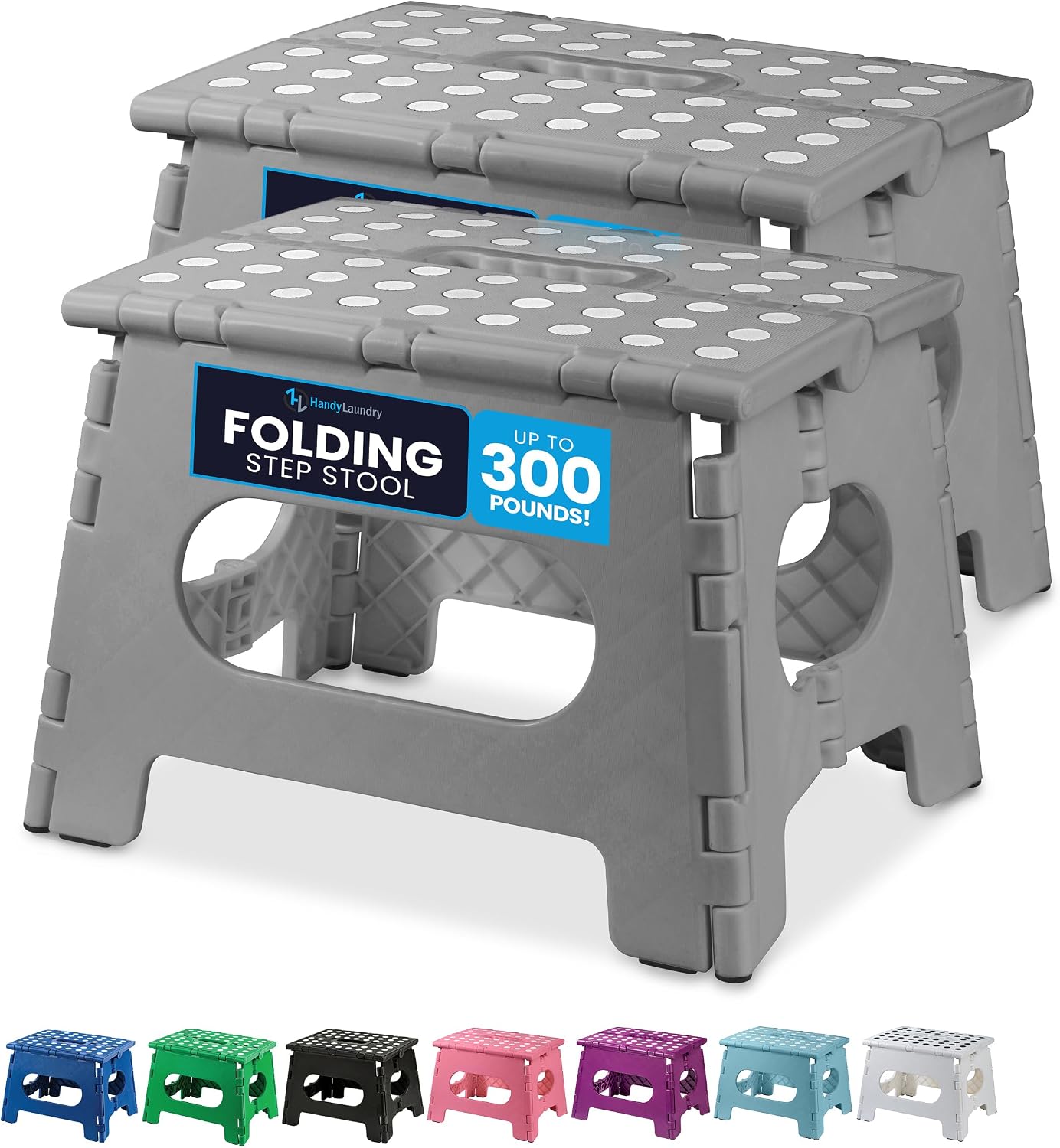Handy Laundry Folding Step Stool - Sturdy Enough Collapsible Stool to Support Adults - Opens Easy with One Flip - Great for Kitchen, Bathroom or Bedroom (Black - 9 Inch)