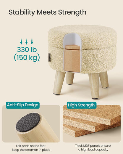 SONGMICS Foot Stool Ottoman, Small Storage Ottoman with Legs, 15.7 Inches