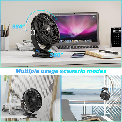 Clip on Fan 30H Longest Runtime,8in Portable Fan Rechargeable