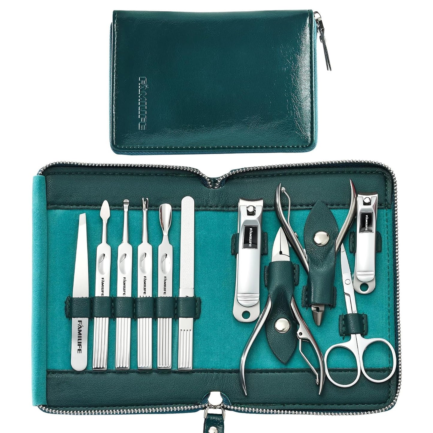 FAMILIFE Gifts for Women, Manicure Set Professional Manicure Kit 11 in 1 Nail Kit Nail Clippers Tools Stainless Steel with Rose Gold Leather Case Travel Sets