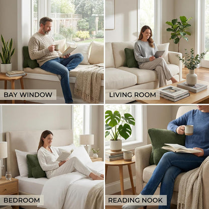 Pat. Pend. Corduroy Lumbar Support Back Pillow for Watching TV, Reading & Gaming, Ergonomic Triangle Support Cushion for Sofa, Armchair & Bed Sitting, Removable Washable Cover, Beige Gray