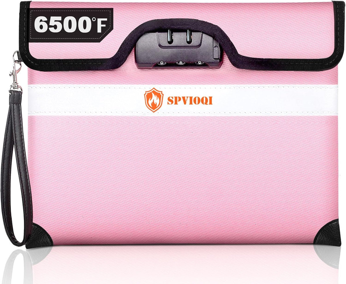 6500°F Upgraded Fireproof Document Bag with Lock, Fire proof Money Bag for Cash w. Zipper/Reflective Strip, 10 Layers of Heat Insulated Materials, Water Resistant Fireproof Bag for Documents, Fire Bag