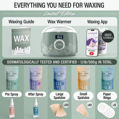 Tress Wellness Award Winning Waxing Kit for Sensitive Skin, Safe for Face & Skin, Easy to Use, At-Home Kit for Face, Bikini, Brazilian & Full Body - Digital Display, Black Purple Flower