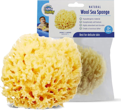 Baby Buddy Natural Wool Sea Sponge, Newborn Bath Time Essential, Ultra Soft for Delicate Skin, Hypoallergenic and Biodegradable, 2 Pack