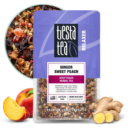 Tiesta Tea Ginger Sweet Peach Herbal Tea Loose Leaf Caffeine Free 2.2oz