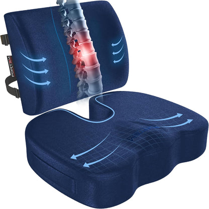 FORTEM Seat Cushion, Office Chair Cushion, Lumbar Support Pillow for Office Chair, Memory Foam Car Seat Cushions, Sciatica Coccyx Tailbone Pain Relief, Cushions for Back Support, Washable, Non Slip