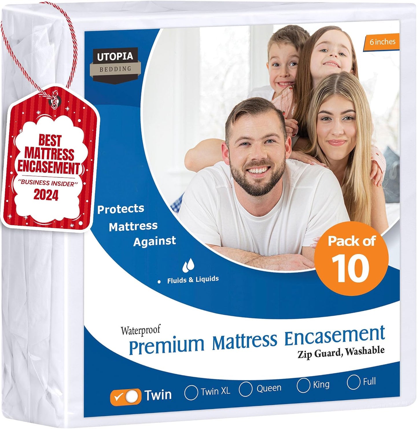 Utopia Bedding Premium Waterproof Bed Bug Mattress Cover, Twin Zippered Mattress Protector, 8 Inches Deep, Dust Mite Proof 6-Sided Mattress Encasement for Bed