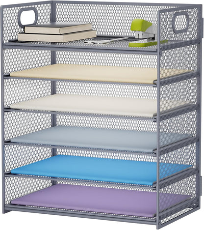 Marbrasse 6 Tier Paper Organizer Letter Tray - Mesh Desk File Organizer with Handle, Paper Sorter Organizer for Letter/A4 Office File Folder Holder - Black