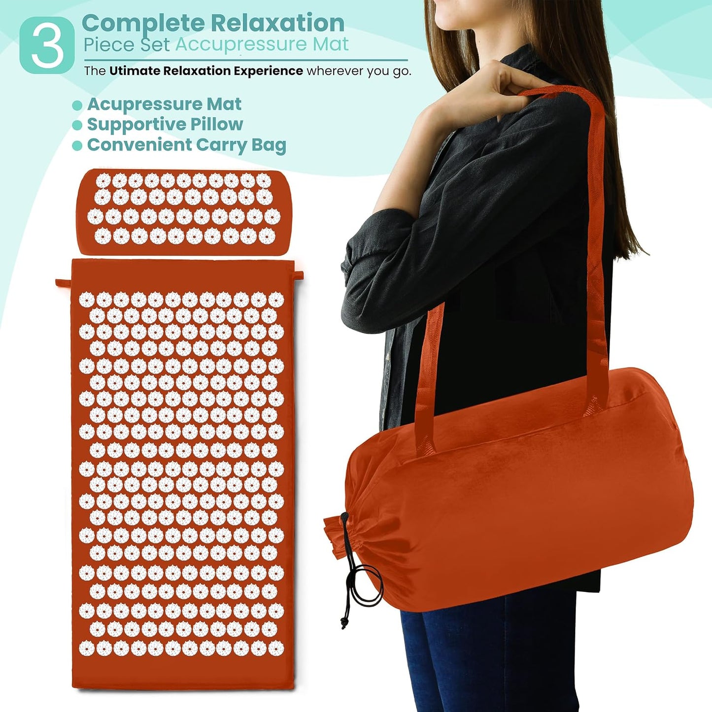 Sivan Health and Fitness Acupressure Mat and Pillow Set - Grounding Mat for Stress, Back & Neck Pain - Acupuncture Point Massage Mat for Muscle Relaxation, Sciatica, & Meditation - Includes Carry Bag