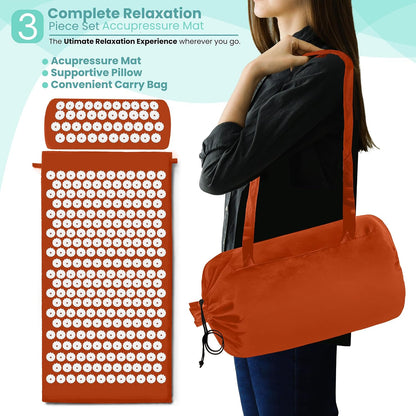Sivan Health and Fitness Acupressure Mat and Pillow Set - Grounding Mat for Stress, Back & Neck Pain - Acupuncture Point Massage Mat for Muscle Relaxation, Sciatica, & Meditation - Includes Carry Bag