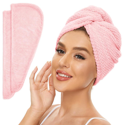 SimpleField 2 Pack Microfiber Hair Towel Wrap for Women, Anti Frizz Quick Drying Hair Turban for All Hair Style, Absorbent and Lightweight (Beige)