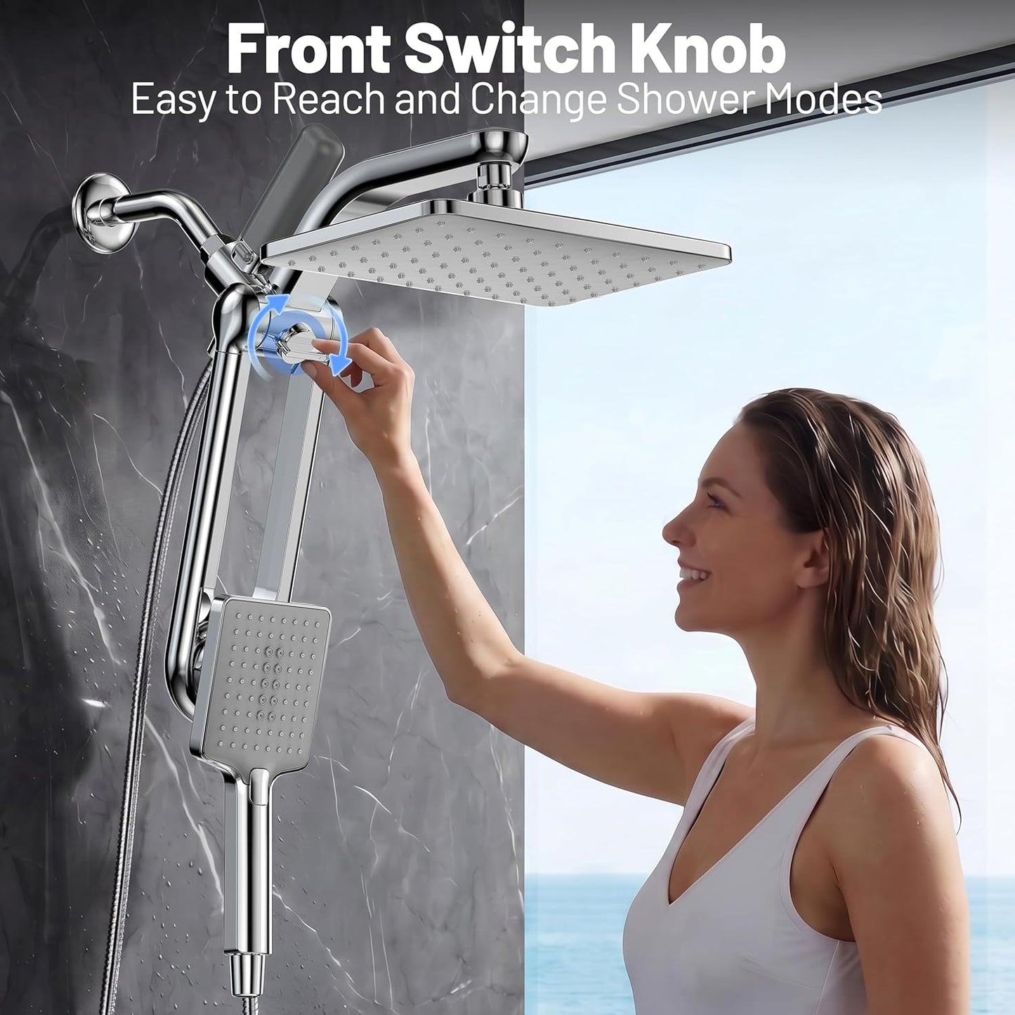 Dual Filtered Rainfall Handheld Shower Head Spray Combo, DAKINGS 7-Mode Shower Head With Handheld Spray Combination, Upgraded 11" High Flow Rain Handheld Spray Combo With Fixed Showerhead, Matte Black
