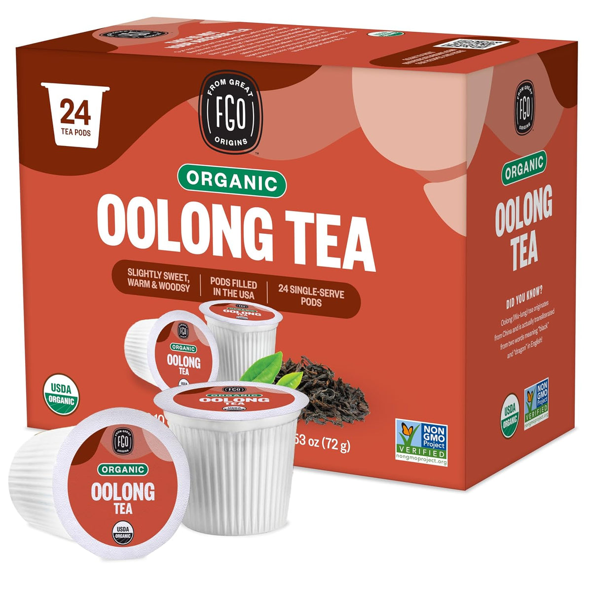 FGO Organic Oolong Tea K-Cup Pods for Keurig, 24 Count (Pack of 1), Premium Black Tea is USDA Organic, Non-GMO, & Recyclable with Naturally Occurring Caffeine