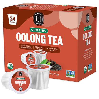 FGO Organic Oolong Tea K-Cup Pods for Keurig, 24 Count (Pack of 1), Premium Black Tea is USDA Organic, Non-GMO, & Recyclable with Naturally Occurring Caffeine