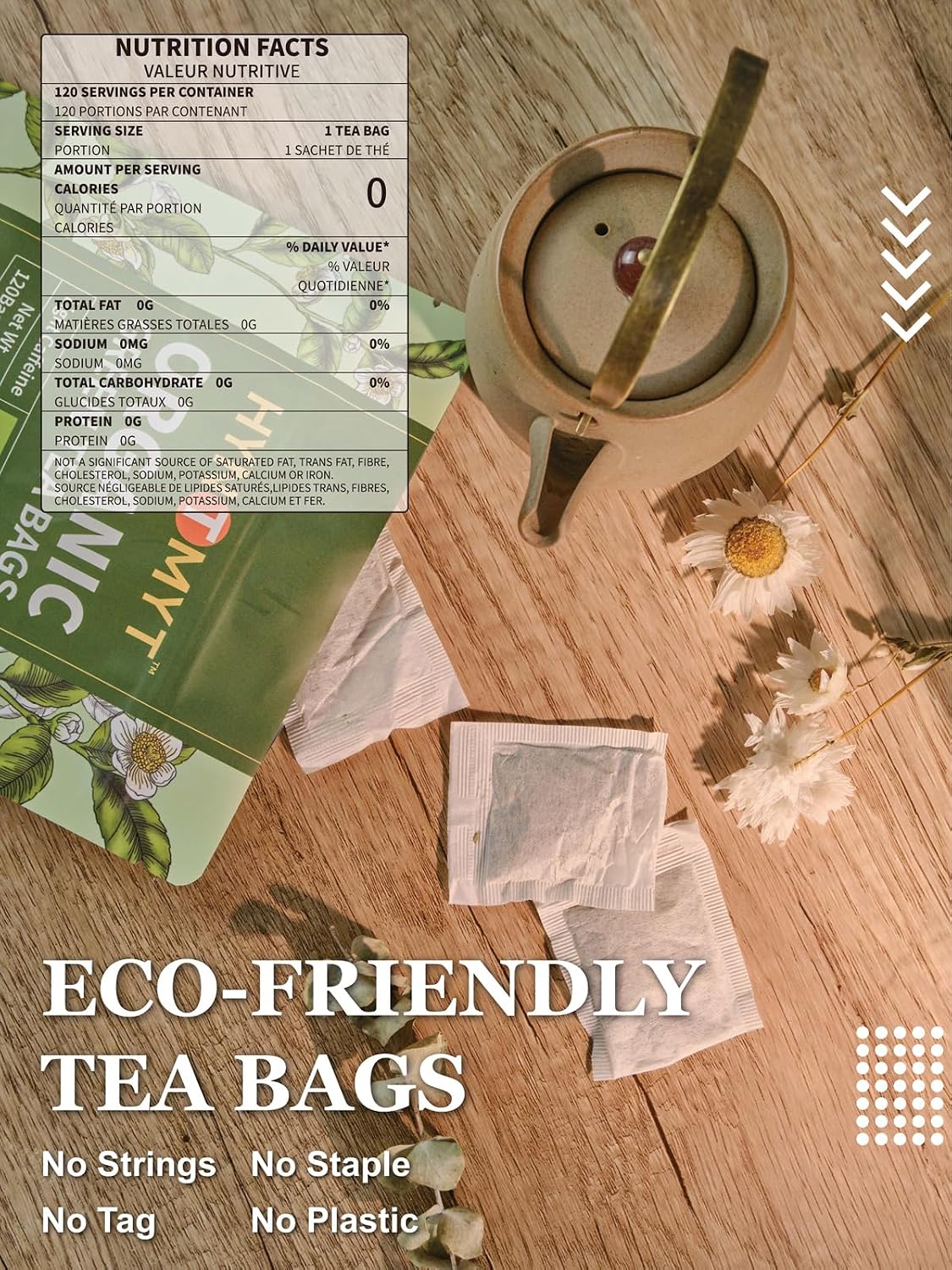 HYNTMYT Organic Green Tea Bags 120 Count, USDA Organic Tea, Antioxidants