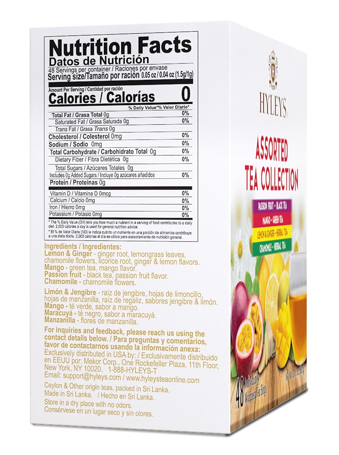 Hyleys Assorted Tea Collection, Passion Fruit, Mango, Lemon, 48 Tea Bags