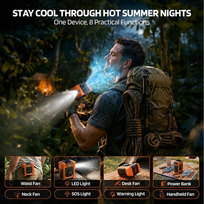 AMKEN Waist Fan, 10000mAh Rechargeable Belt Clip Fan, 59ft/s Airflow, 6-Speed 19000RPM Wearable Cooling with Bottom Air Intake, LED SOS Warning Light, Charge 2 Phones for Jobsite Camping