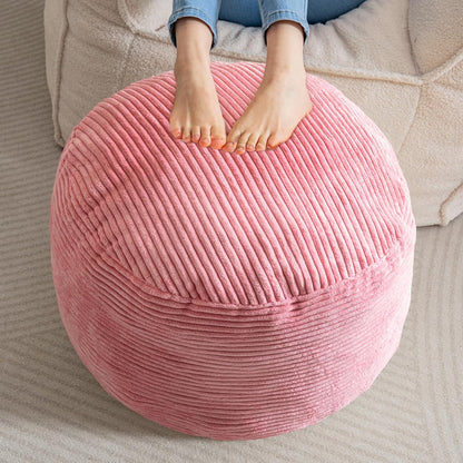 HIGOGOGO Round Stuffed Pouf Ottoman, Corduroy Poufs with Foam Chunk Filling, Furry and Fluffy Pouf Foot Stool Storage Ottoman, 20 X 15 Floor Poufs Foot Rest for Living Room, Dark Grey