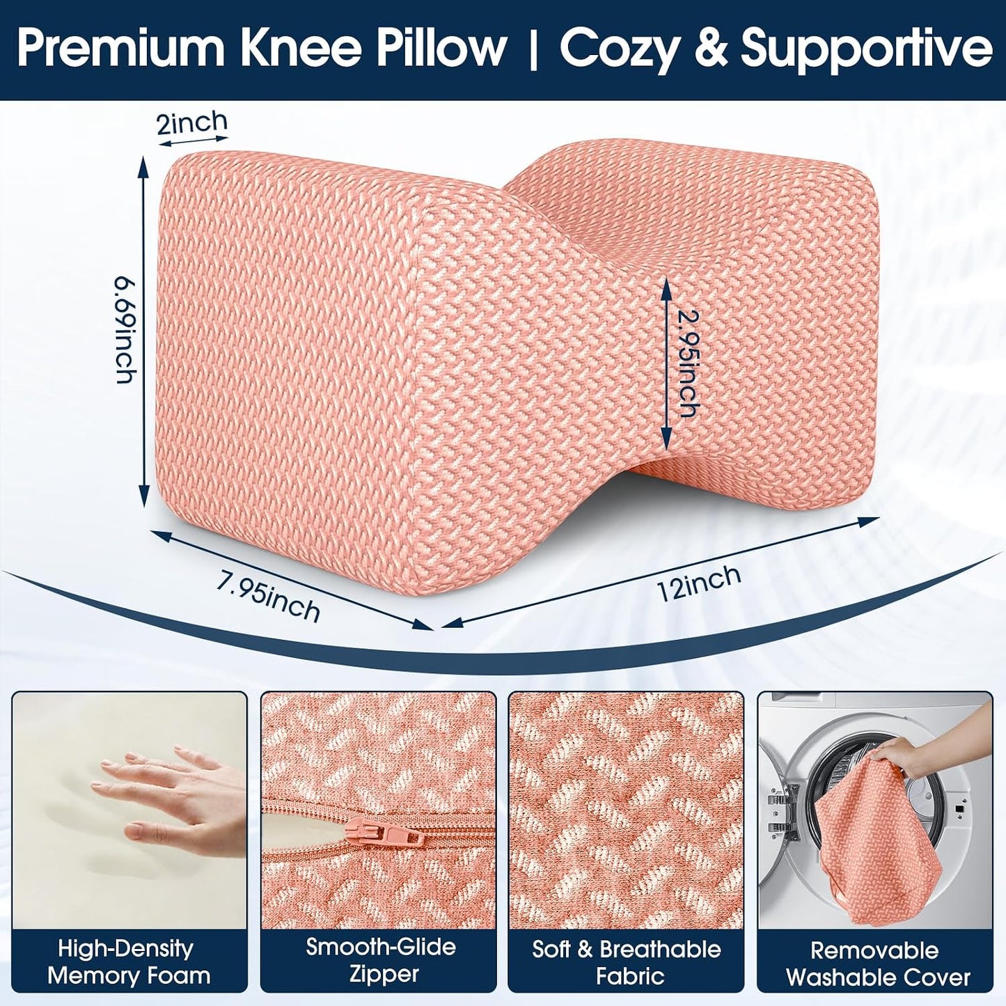 BlissTrends Memory Foam Knee Pillow, Knee Pillow for Side Sleepers, Leg Pillows for Sleeping Blood Circulation, Elevation Pillow for Spine Aligning, Sciatica, Back, Hip, Knee, Ankle Pain, Grey