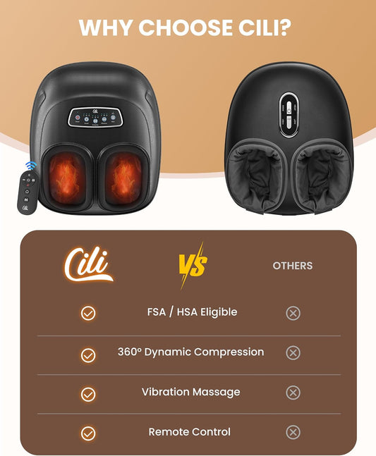 CILI 2026 Upgraded 4-in-1 Heated Foot Massager with Shiatsu, Compression & Vibration, Gifts for Women Men,Feet Massager Machine with Remote Control, Deep Kneading, Fits Big Feet 14 Men