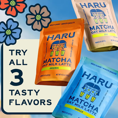 Haru Original Matcha Oat Milk Latte Mix, Ceremonial Japanese Matcha, Barista-Style Instant Latte, Vegan, Non-Dairy, Smooth Clean Energy, Just Add Water, 2-Pack (20 Lattes)