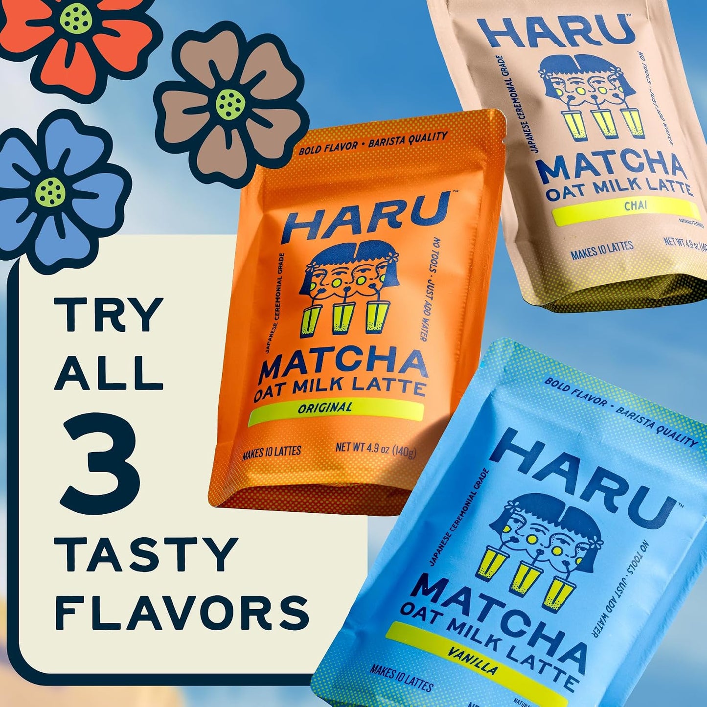 Haru Original Matcha Oat Milk Latte Mix, Ceremonial Japanese Matcha, Barista-Style Instant Latte, Vegan, Non-Dairy, Smooth Clean Energy, Just Add Water, 2-Pack (20 Lattes)