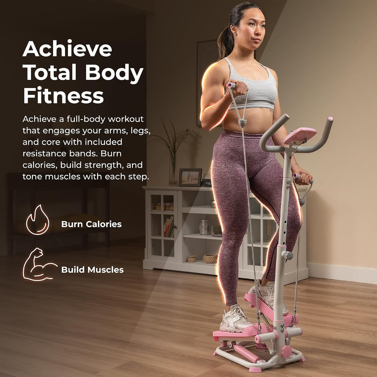 Sunny Health & Fitness Smart Stair Stepper w/Handlebar & Resistance Bands
