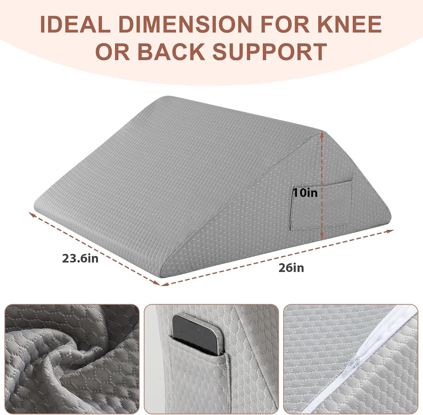 Bedluxe Knee Pillow for Back Sleeping, Leg Pillow Knee Wedge Pillow, Memory Foam Wedge Pillows for Legs Post Surgery, Triangle Pillow for Knee Support, Leg Elevation, Knees Hip Back Pain Relief, White